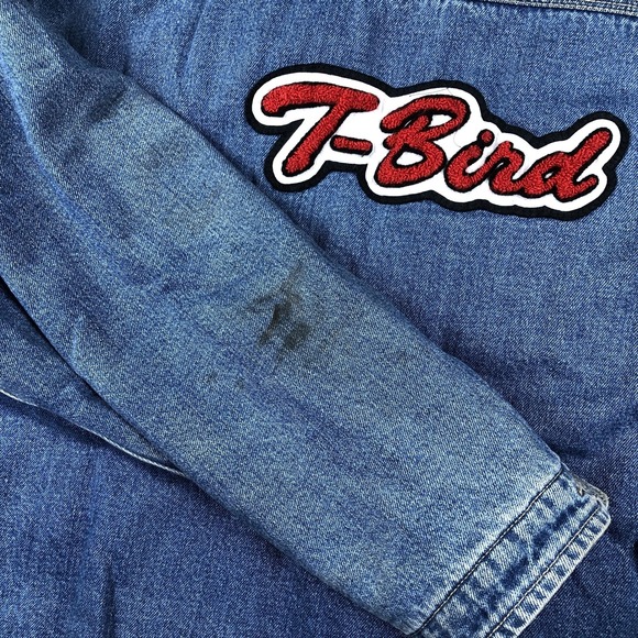 Gap Blue Jeans Jacket Mens XL Blue Denim T-Bird Patch Lined Bomber Workwear - Picture 11 of 12